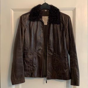 Cripple Creek Leather Jacket with fur collar
